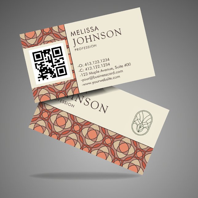 Tarjeta De Visita Mid-Century Modern Geometric Interior Designer QR (Subido por el creador)