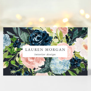 Tarjeta De Visita Midnight Blue Rubor Floral Elegent