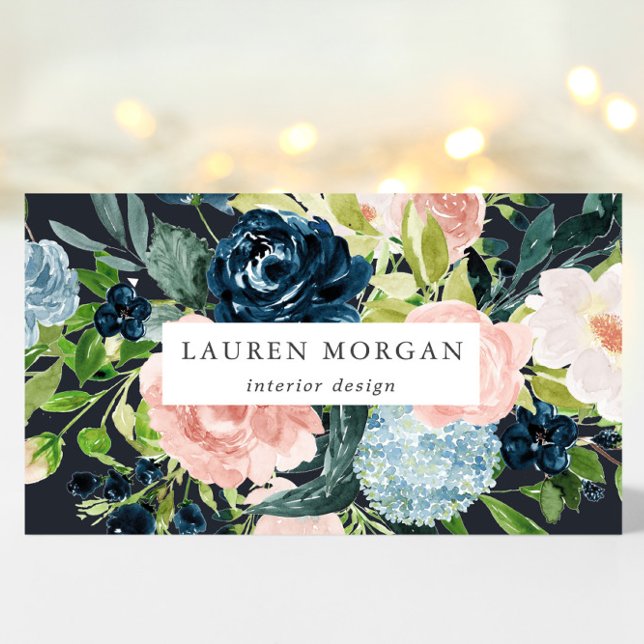 Tarjeta De Visita Midnight Blue Rubor Floral Elegent (Subido por el creador)