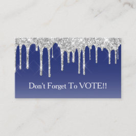 Tarjeta De Visita Midnight Blue Silver Glitter Drip Vote Reminder