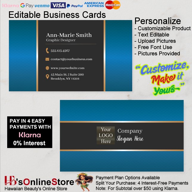 Tarjeta De Visita Midnight Sapphire & Brushed Gold Obsidian Business (Midnight Sapphire & Brushed Gold Obsidian Business Card.)