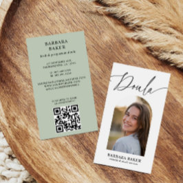 Tarjeta De Visita Midwife Birth Postpartum  Doula Photo QR CODE SAGE