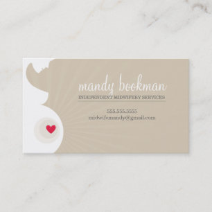 Tarjeta De Visita MIDWIFE silueta de barriga embarazada beige latte