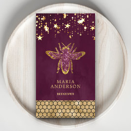 Tarjeta De Visita Miel Abeja Abejorro Purpura Brillo Oro Ciruela