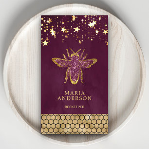 Tarjeta De Visita Miel Abeja Abejorro Purpura Brillo Oro Ciruela