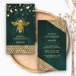Tarjeta De Visita Miel Abeja Apicultor Oro Verde Esmeralda Brillante