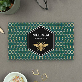 Tarjeta De Visita Miel de abeja de panal de oro verde esmeralda hoja