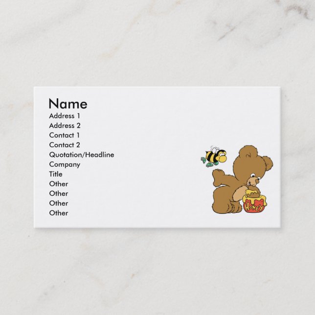 Tarjeta De Visita Miel divertida de estafa de oso (Anverso)