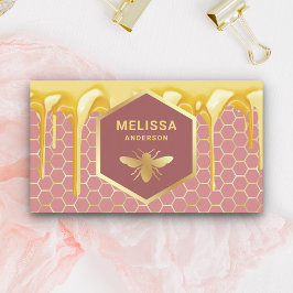 Tarjeta De Visita Miel que gotea Polvo Rosa Dorado Panal Abeja Melíf