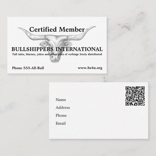 Tarjeta De Visita Miembro de Bullshippers International con código Q (Anverso / Reverso)