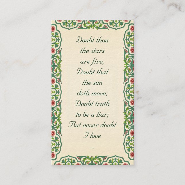 Tarjeta De Visita Mil de la duda las estrellas es fuego; Dude que (Anverso)