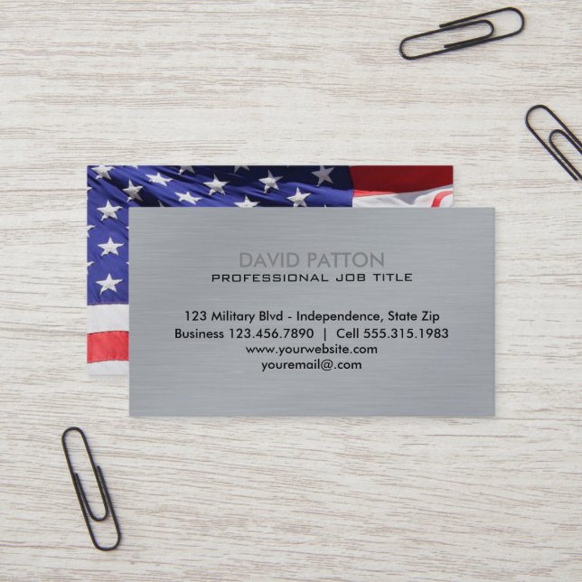 Tarjeta De Visita Militares patrióticos metalizado cepillados de la (Anverso/Reverso In Situ)