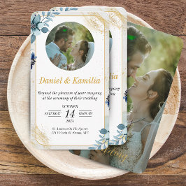 Tarjeta De Visita Mini Blue Rustic Floral Wedding Invitado con foto