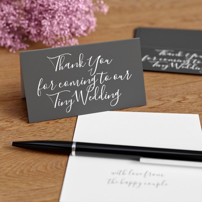 Tarjeta De Visita Mini Bodas en blanco y negro Gracias Cartas (Thank your people for coming to your tiny wedding with these mini black and white thank you cards)