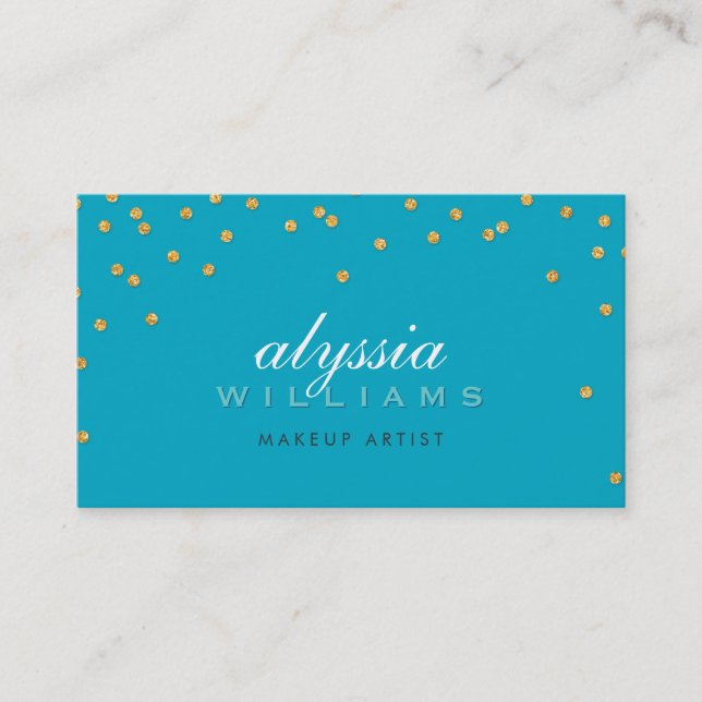 Tarjeta De Visita mini confetti mini oro brillante purpurina turques (Anverso)