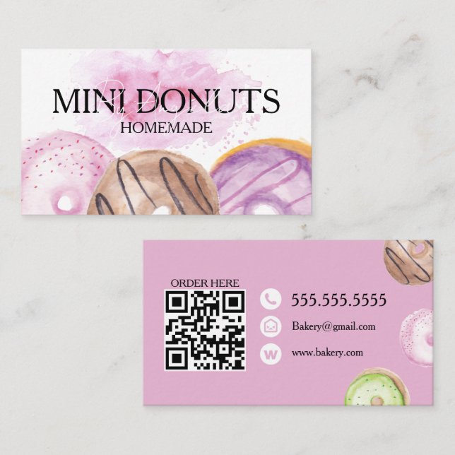 Tarjeta De Visita Mini Donuts Baker Bakery Treats Pink (Anverso / Reverso)
