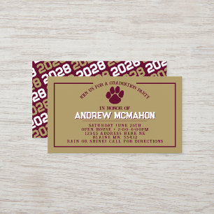 Tarjeta De Visita Mini graduación de Burgundy & Gold Pawprint