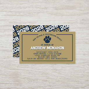 Tarjeta De Visita Mini graduación de Marina y Oro Pawprint invita