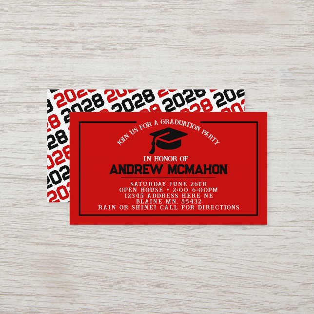 Tarjeta De Visita Mini graduación en rojo y negro invitan (Red & Black Mini Graduation Invitations for friends, classmates, teammates or announcement inserts)