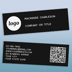 Tarjeta de visita mini negra con logotipo y código