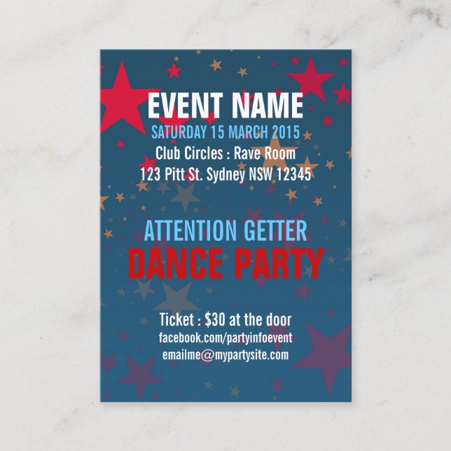 Tarjeta De Visita Mini volantes del Fiesta de eventos Starhit Mega S (Anverso)