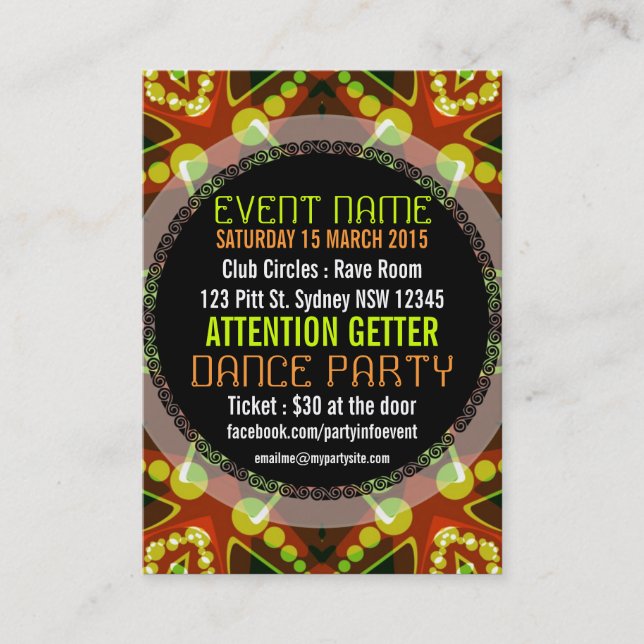 Tarjeta De Visita Mini volantes FIESTAS de eventos de puntos de burb (Anverso)