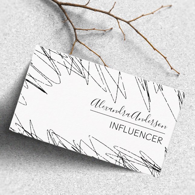 Tarjeta De Visita Mínima Crítica Profesional Negro Y Blanco (Professional Minimal Scribble Black And White Business Card)