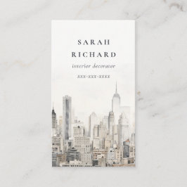 Tarjeta De Visita Mínima Moda Nueva York Skyline Watercolor