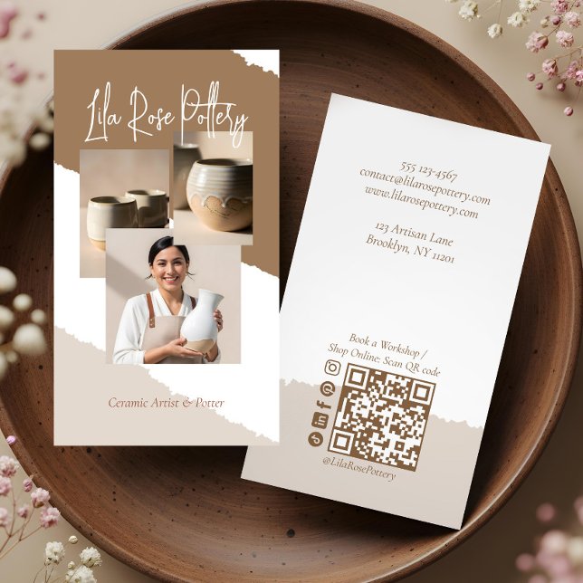 Tarjeta De Visita Minimal Artistic Handmade Pottery Photo Collage (Minimal Artistic Handmade Pottery Photo Collage Business Card)