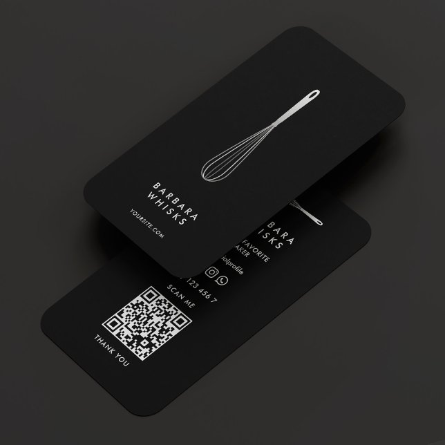 Tarjeta De Visita Minimal Baker Pastry Caterer Black Silver Whisk  (Subido por el creador)