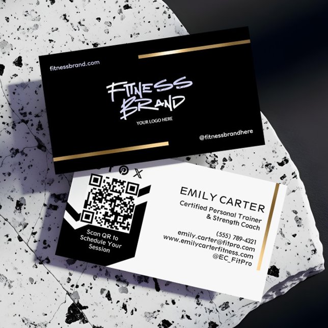 Tarjeta De Visita Minimal Black & Gold Trendy Fitness Trainer Logo (Minimal Black & Gold Trendy Fitness Trainer Logo Business Card)