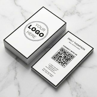 Tarjeta De Visita Minimal Black White Modern QR Code Logo