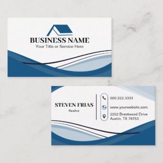Tarjeta De Visita Minimal Blue Real Estate Agent House Logo