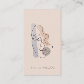 Tarjeta De Visita Minimal Blush Pink Line Art Lady Business Card 