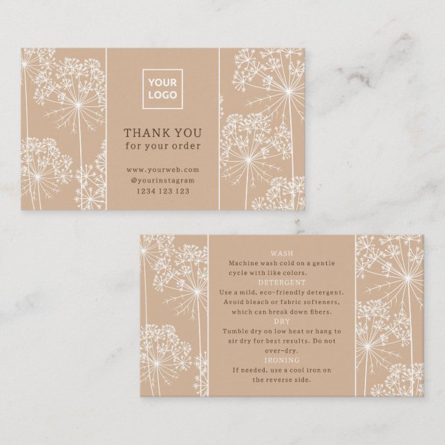 Tarjeta De Visita Minimal Botanical Care Instructions Card  (Anverso / Reverso)