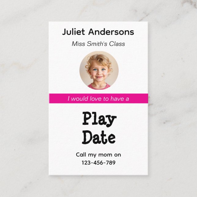 Tarjeta De Visita Minimal Business Kid's Playdate Card (Anverso)