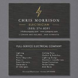Tarjeta De Visita Minimal Electrician Black Gold Linen