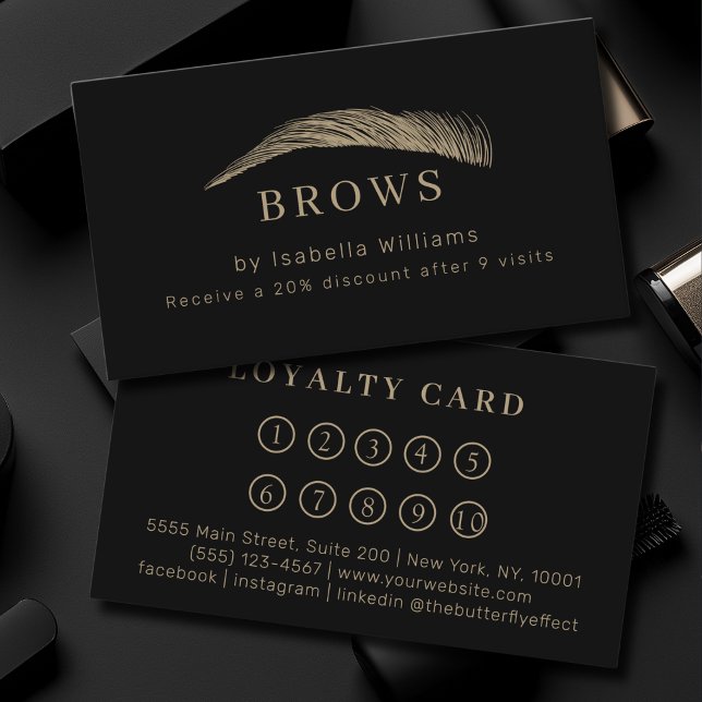 Tarjeta De Visita Minimal Elegant Eyebrow Salon Loyalty (Minimal Elegant Eyebrow Salon Black Loyalty Business Card)