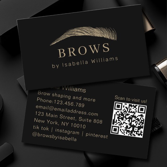 Tarjeta De Visita Minimal Elegant Eyebrow Salon QR-Code (Minimal Elegant Eyebrow Salon QR-Code Business Card)