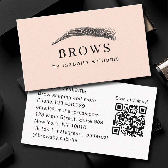 Tarjeta De Visita Minimal Elegant Eyebrow Salon QR-Code (Minimal Elegant Eyebrow Salon QR-Code Business Card)