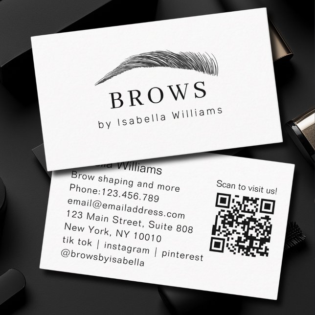 Tarjeta De Visita Minimal Elegant Eyebrow Salon QR-Code (Minimal Elegant Eyebrow Salon QR-Code Business Card)