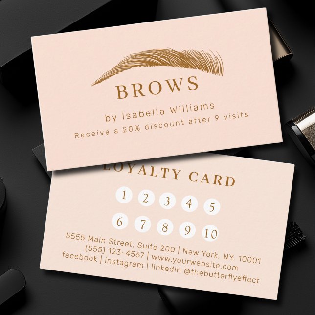 Tarjeta De Visita Minimal Elegant Eyebrow Salon Salon Loyalty (Minimal Elegant Eyebrow Salon QR-Code Business Card)