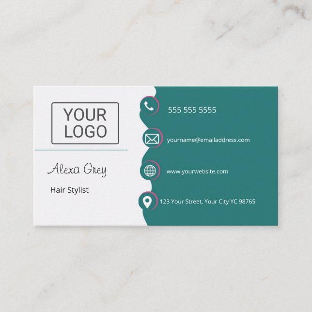 Tarjeta De Visita Minimal Elegant Green Pink Hair Stylist  (Anverso)