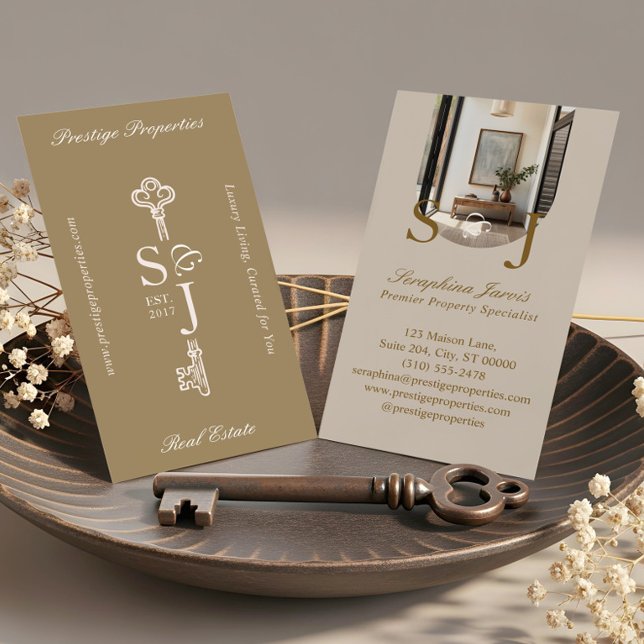 Tarjeta De Visita Minimal Elegant Key Monogram Stylish Arch Photo  (Minimal Elegant Key Monogram Stylish Arch Photo Business Card)