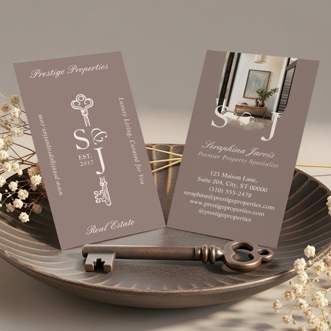 Tarjeta De Visita Minimal Elegant Key Monogram Stylish Arch Photo  (Minimal Elegant Key Monogram Stylish Arch Photo Business Card)