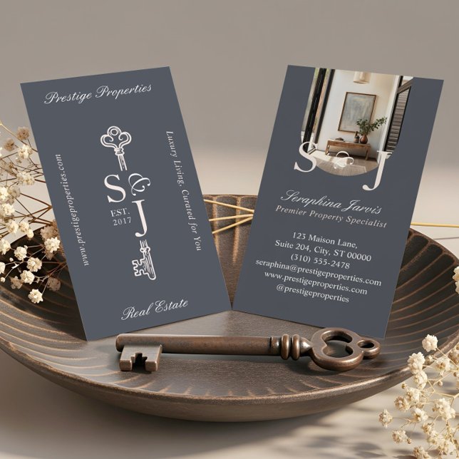 Tarjeta De Visita Minimal Elegant Key Monogram Stylish Arch Photo  (Minimal Elegant Key Monogram Stylish Arch Photo Business Card)