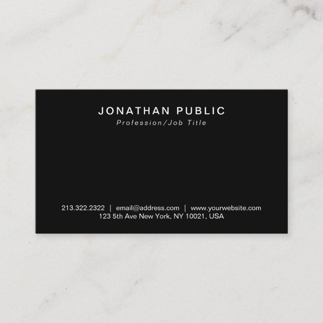 Tarjeta De Visita Minimal estilo Llano Moderno Profesional Negro (Anverso)