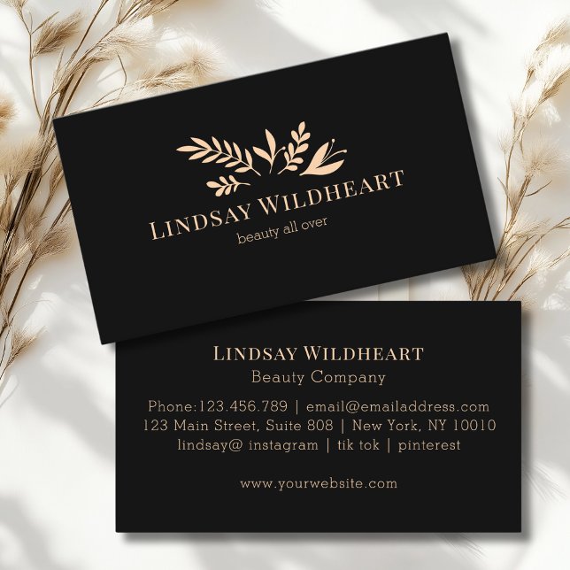 Tarjeta De Visita Minimal Floral Black Botanical Beauty (Minimal Floral Black Botanical Beauty Business Card)