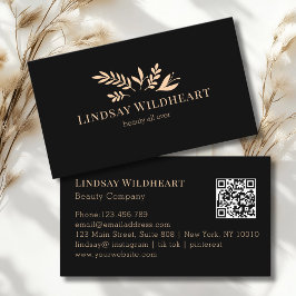 Tarjeta De Visita Minimal Floral Black Botanical Beauty QR Code
