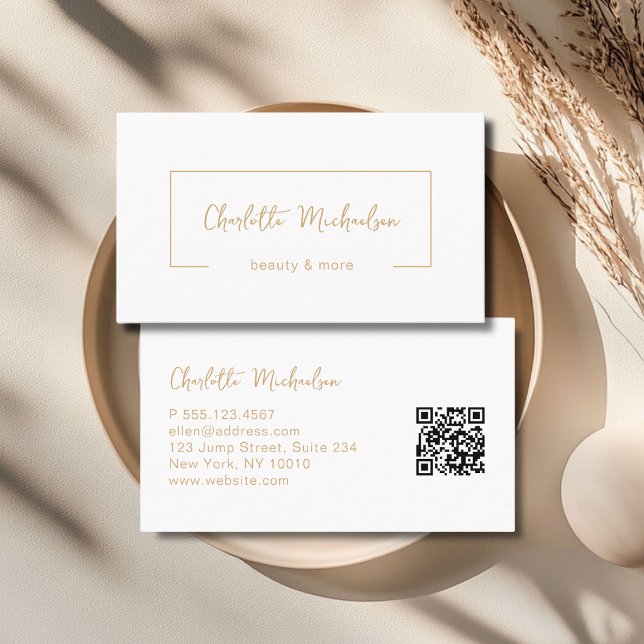 Tarjeta De Visita Minimal Handwriting White QR Code (Minimal Handwriting White QR Code Business Card)
